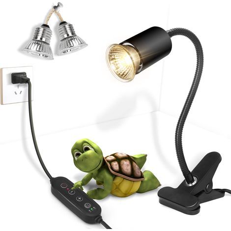 Wärmelampe für Reptilien mit Zeitschaltuhr und Klemme, verstellbare UVA/UVB-Wärmelampe, um 360° drehbare Klemme und Aquariennetzteil (Leuchtmittel inklusive) (1/5)