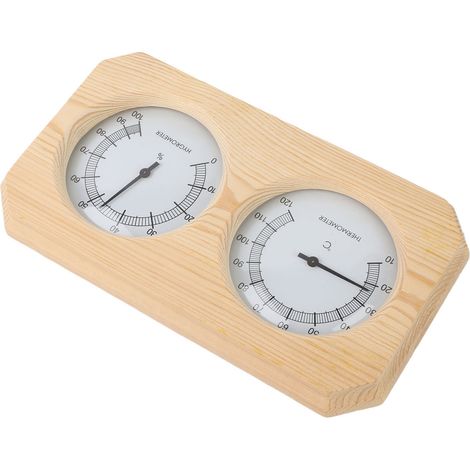 Thermomètre-hygromètre en bois pour sauna, à double cadran et à aiguilles. (1/5)