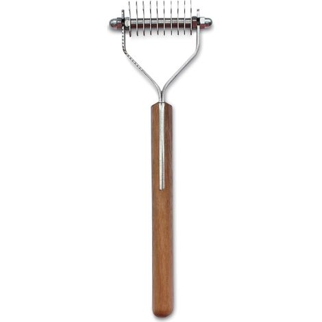 Râteau de Toilettage Émoussé - 10 Lames - Acier Inoxydable et Bois - Retire Poils Morts Sans Couper - Chiens d'Exposition et Professionnels - Manche en Bois Naturel (1/3)