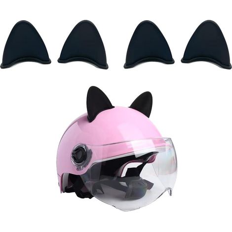 Casque Moto Décoratif 4 Pièces, Oreilles de Chat Adhésives, Autocollant Moto Original, Accessoires Personnalisés pour Casque, Oreilles en Caoutchouc Mignonnes (1/5)