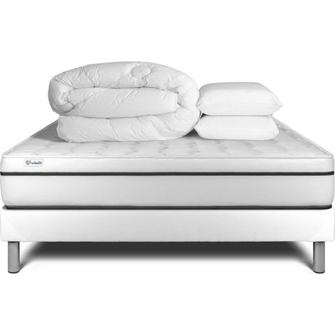 Komplettpaket Bett - Matratze 140x200 cm + Boxspringbett mit Lattenrost (im Set) + 2 Kopfkissen + Bettdecke - Vital Spa