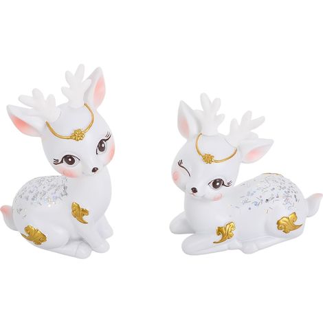 White Resin Deer Figurines, Creative Decoration for Car Dashboard and Office, Cute Little Ornaments for Car and Home Interior (1/5)