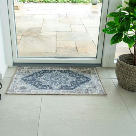 Tapis d'entrée intérieur vintage tons bleus FEZ (1/2)