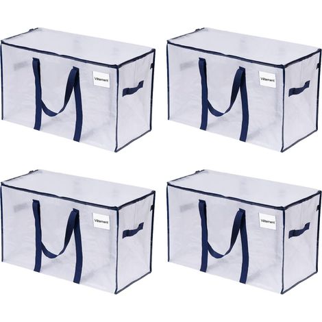 Sac Déménagement grand avec Couvercle et Poignées Renforcées Rangement Vêtement Résistant 102l lot de 4 Transparent (1/5)