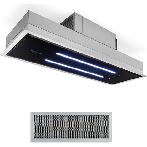 Klarstein – Hotte de plafond 77cm 410m³/h – 3 niveaux de puissance – Éclairage LED intégré – Installation sans conduit
