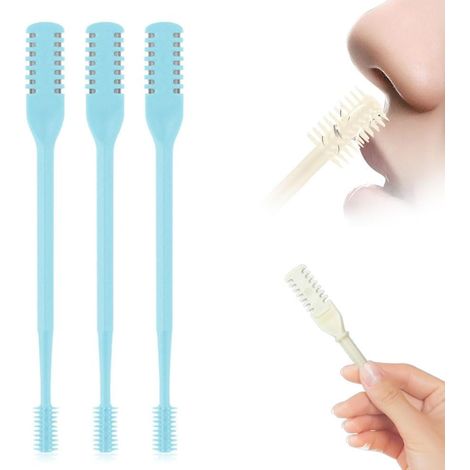 Lot de 3 Tondeuses à Poils de Nez 2 en 1 Double Face, Tondeuse Nasale Rotative 360° Portable, Coupe-Poils de Nez Manuel, Rasoir Nasal Homme Femme, Nettoyeur de Poils Lavable (Bleu) (1/5)