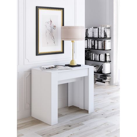 tavolo consolle multiposizione estensibile bianco lucido, 90x51x78 cm (1/10)