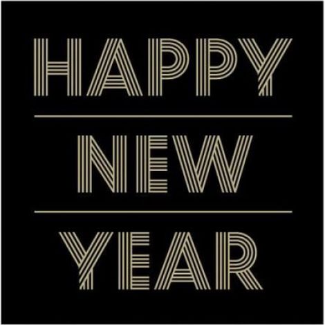 Serviettes en papier - - Happy New Year - Lot de 20 - Noir et Or - 16,5x16,5 cm