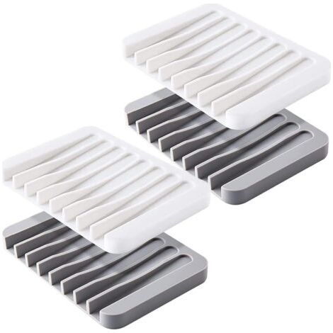 Set di 4 portasapone in silicone con tubo di scarico, non forati, antiscivolo, per piano cucina. (1/5)