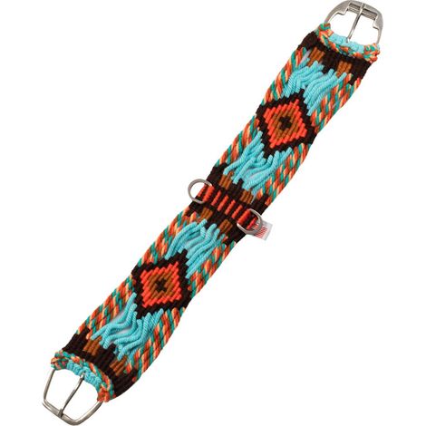 36" = 91 cm, mulricolor: Sottopancia western intrecciato a mano in corda resistente con motivi geometrici e fibbie in acciaio