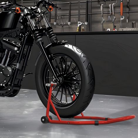 Support pour moto. béquille avant pour moto avec goupille réglable et adaptateurs pour bras oscillant. rouge