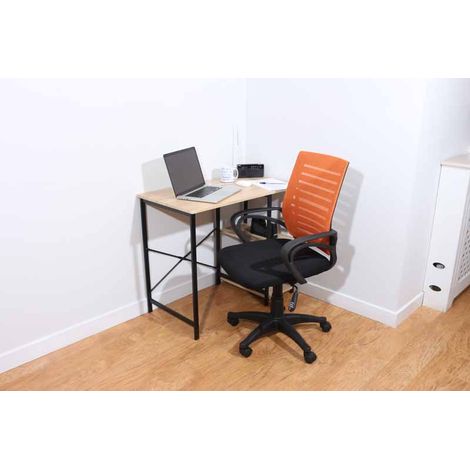 2 Drawer Desk with Oak Effect and Grey Metal Legs - 0 - 120 x 60 x 76 cm - Oak/Black