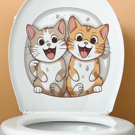 29  29 CM 3 pièces Couple chat 3D auto-adhésif couvercle de toilette autocollants drôle Pvc étanche siège de toilette autocollants pour couvercle Stickers muraux (1/5)