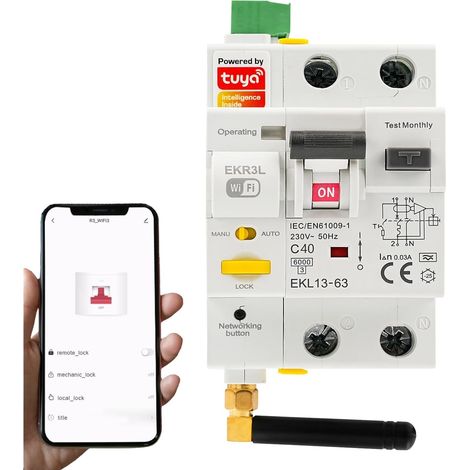 Disjoncteur Differentiel 30ma 40A 2 Pôles A Type Disjoncteur Intelligent RCCB Dispositif à réenclenchement Automatique WiFi AC230V Contrôle (GKR3L) (1/5)