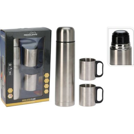 Termo 1l con 2 tazas inoxidable