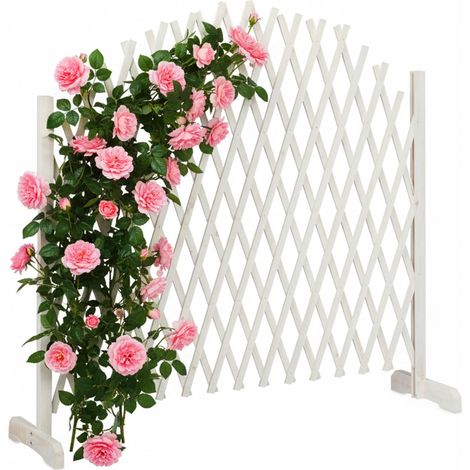 Treillis Jardin en Bois Extensible 200 cm, Clôture Grillage Pliable, Plante grimpante Brise-Vue Balcon, Blanc (1/5)
