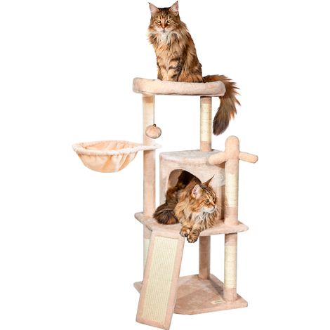 Arbre a chat, Griffoir pour chat, 1 Perchoir, 1 Niche, 1 Hamac, 1 Balle, Colonnes en Sisal, Peluche, Multi-niveaux Tour, Hauteur 106cm, beige, PAITSY (1/5)