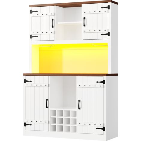 Hoher Küchenschrank Weiß im Scheunentor-Stil mit RGB-LED MDF Metall (1/5)