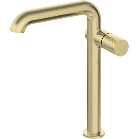 Miscelatore lavabo alto in ottone con bocca rettangolare finitura oro spazzolato - Hexo