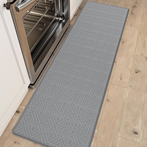 New solid color PVC kitchen mat with diamond pattern, suitable for home use, anti-fatigue, waterproof, oil-resistant, thickened - Diamond pattern - Gray - 44751.0cm