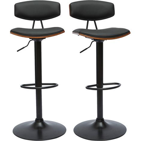 Design-Barhocker höhenverstellbar in Schwarz mit dunklem Holz (2er-Set) VASCO