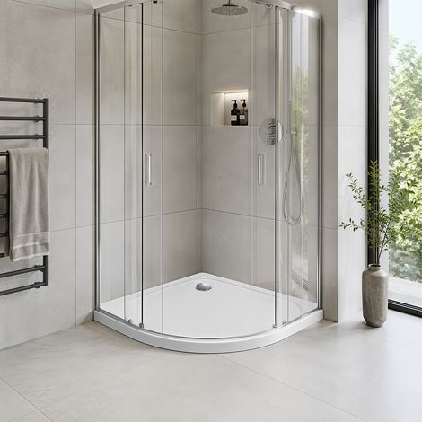 Jiubiaz Receveur de douche extra-plat 80 x 80 cm quart de rond blanc avec évacuation Ø 90 mm noire (1/5)