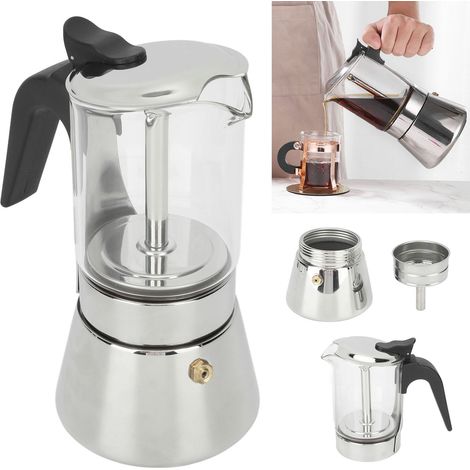 Tragbare Glas-Mokakanne mit Sichtfilter, 240 ml, zur Zubereitung von Filter- und Aufgusskaffee. (1/5)