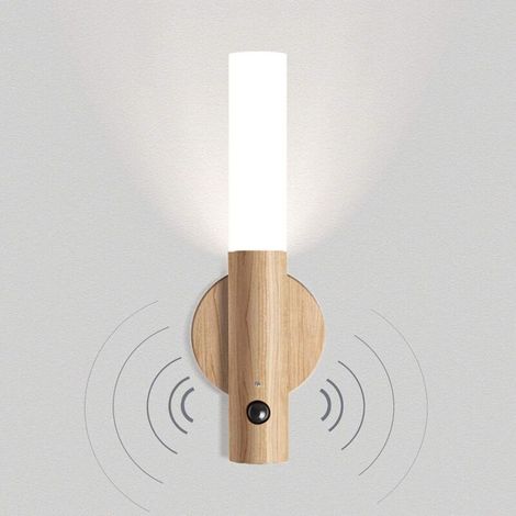 LED Wandleuchte Holz Vintage Akku Wandlampe Bewegungsmelder USB Wiederaufladbar Kabellos Magnetisch Nachtlampe Kinderbeleuchtung Nachttischlampe Warmweiß [Energieklasse A+++] (1/5)