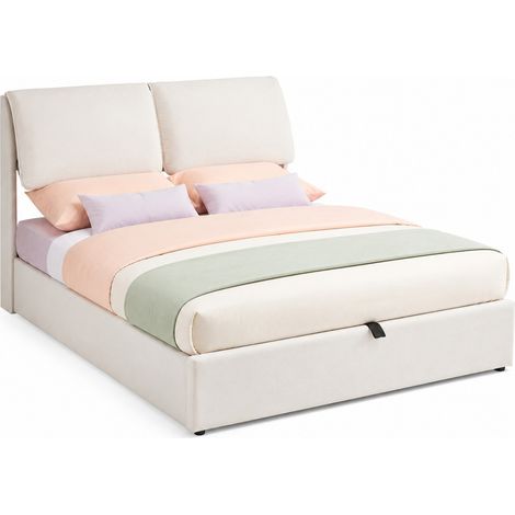 Lit coffre 140 x 190 cm avec sommier hydraulique, 3 tiroirs, tête de lit réglable et velours beige, sans matelas pour chambre organisée  CHICFURN (1/5)