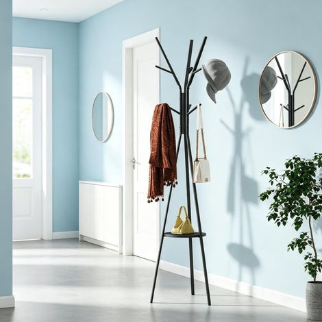 Perchero de pie 45 x 45 x 180 cm de metal y MDF negro HAVRYA (1/5)