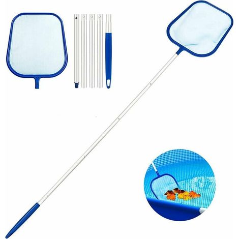 Oberflächen-Kescher, Tiefenrechen und strapazierfähiges, verstellbares Teleskop-Aluminium-Skimmer-Kescher-Reinigungswerkzeug für Pool/Brunnen/Tank (1/5)