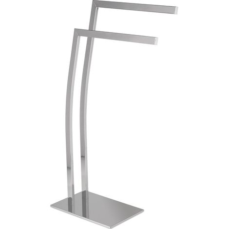 Porte-serviettes en inox HxlxP: 80 x 32 x 20 cm support serviettes sur pied 2 barres, argent (1/5)