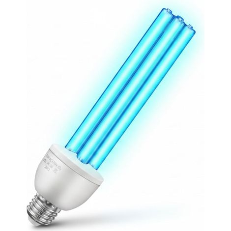 Ampoule UV 25W, Lampe Germicide UVC 254nm avec Douille E27, Stérilisation à 360° pour 500 Pi², Efficace contre les Bactéries dans le Salon, la Cuisine, le Bureau, le Sous-sol (Ozone) (1/5)