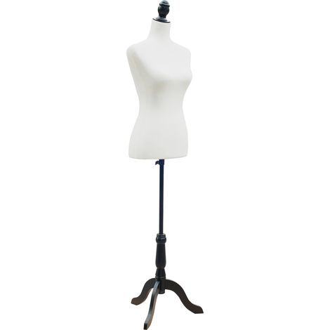 Torse de mannequin, buste de couture, mannequin de vitrine, mousse, bois, métal, blanc