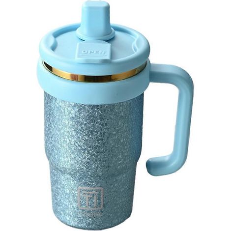 Tragbarer, isolierter blauer Titanbecher, großes Fassungsvermögen, florales Eiscreme-Muster (1/5)