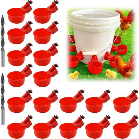 Abreuvoir Automatique pour Volaille - Lot de 18 Abreuvoirs pour Poules, Canards, Oies, Dindes et Pigeons - Distributeur d'eau avec Perceuse pour Poules