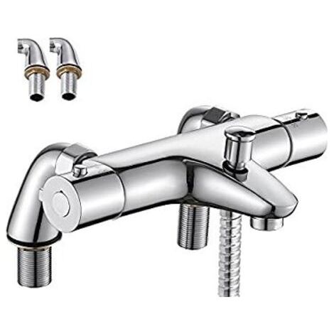 Miscelatore termostatico per vasca in ottone – Pulsante di sicurezza a 38°C – Finitura cromata anticorrosione – Installazione facile G 1/2" (1/5)