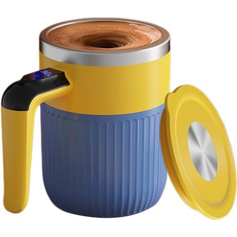 Taza autoagitadora, 400 ml, Taza magnética automática para batidos, Taza para café, cacao, miel, en el bar, en Navidad, azul y amarillo (1/5)