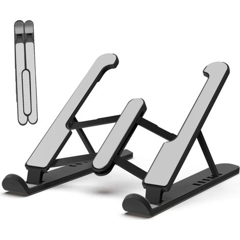 Soporte para portátil, soporte para ordenador portátil, elevador de portátil de aluminio, totalmente plegable, negro (1/5)