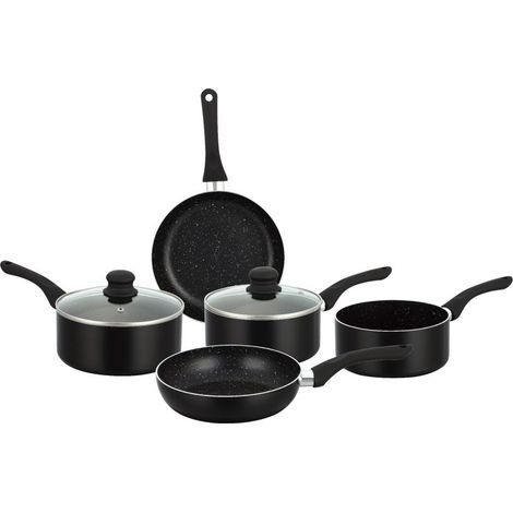 Batterie de cuisine revêtement pierre noir 7 pieces Herzberg HG1020-BLK (1/4)