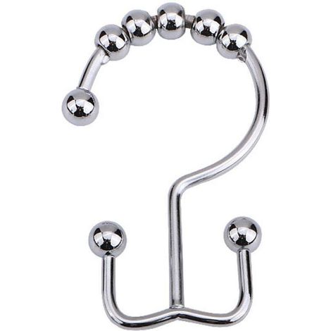 12 PièCes Anneaux De Rideau De Douche Anneau De Rideau De Douche à Double Crochet Acier Inoxydable pour Rideaux De Douche (Argent) (1/4)