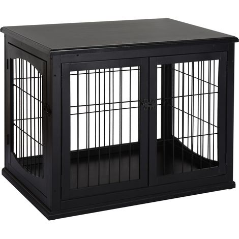 AMXCNOY Niche pour chien niche pour chien avec surface de table, cage pour petits animaux pour intérieur, MDF métal, Noir, 81x58,5x66 cm