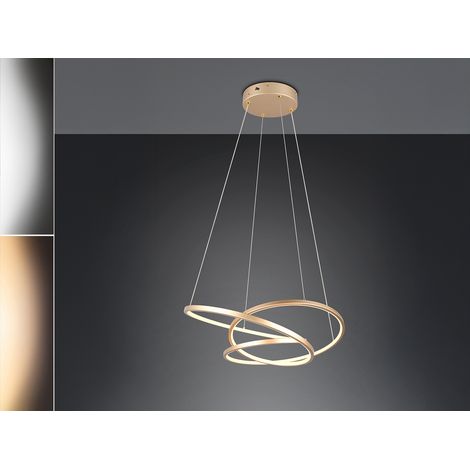 Moderne dimmbare LED Pendelleuchte DARVIN in Gold, Breite 64cm (1/5)