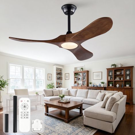42-Zoll-Deckenventilator mit Leuchte, drei Flügel aus Massivholz, 3CCT, geräuscharmer Gleichstrommotor, six-speed reversible fan settings, Living Room and Dining Room (1/5)
