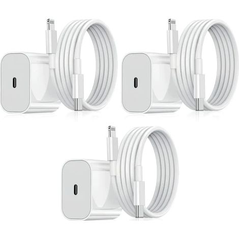 【YD】Chargeur iPhone - Chargeur rapide - Adaptateur + câble 20 W USB-C Blanc (lot de 4) (1/5)