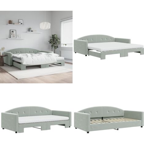 Lit de jour et gigogne et matelas gris clair 100x200 cm velours - Canapé Convertible - Lit Gigogne - Lit Invité - Meuble Multifonctionnel - Literie - Home & Living (1/5)