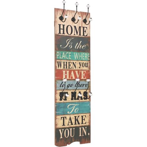 vidaXL Perchero de pared HOME IS con 6 ganchos 120x40 cm (1/2)