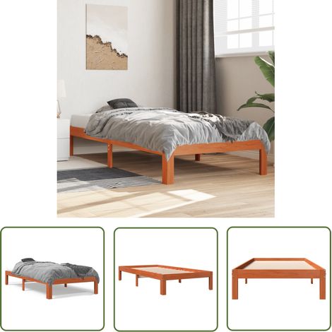 The Living Store Massivholzbett ohne Matratze Wachsbraun 100x200 Kiefernholz - Bettrahmen - Massivholzbette - Kiefernbett - Holzbetten - Doppelbett (1/5)