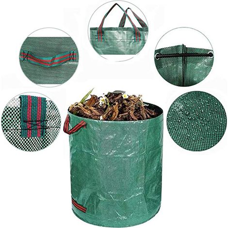 Sac à déchets de jardin 3x300L, sac à déchets de jardin en polypropylène (PP) super résistant, pliable et réutilisable, grand sac imperméable avec poignée, sac à déchets de jardin (1/5)
