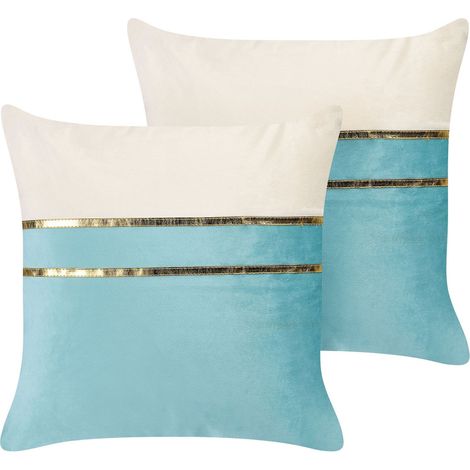 Set di 2 cuscini in velluto blu e beige con dettagli dorati 45 x 45 cm glamour Allium